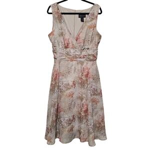 Connected Apparel 16 Pink Floral Ruched Waist Midi Dress Wedding Guest Fairy